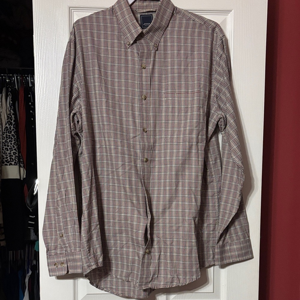 Arrow Men's Marin and White Checkered Button-Down Shirt large tall 16 1/2-17